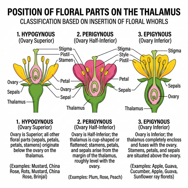Position of Floral Parts on Thalamus